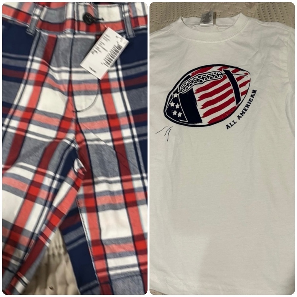Gymboree White All American Football Tee and Place All American Shorts